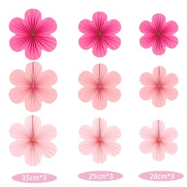 9 Pcs Paper Decorations Paper Flowers Fans Decorations Hanging Flowers Backdrop Pink Party Decor Hanging for Birthdays Weddings Baby Shower Spring Tea Party Table Decoration
