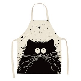 Unisex Apron Cute Cat Cartoon Apron for Women Men Working Apron for Cooking Baking Extra Long Tie Kitchen Apron