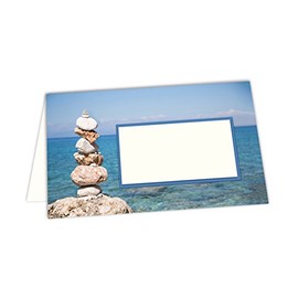 25 Maritime Blue White Seaside Stone Column Table Place Seat Card Tags, Name Card Signs Card for each Pen. Ideal for 18th 21st 30th 40th 50th 60th 70th 80th 90th Birthday, Wedding or Communion, Christening