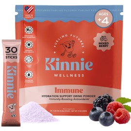 Kinnie Kids Immune & Hydration Drink Mix – Mixed Berry – Sugar-Free with Zinc, Vitamin C & D, Electrolytes & Pre/Probiotics – Immune Support for Ages 4+ – 30 Stick Packs