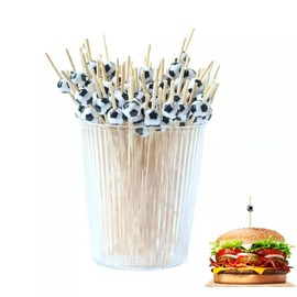 100Pcs Soccer Birthday Party Decorations Sports Ball Cocktail Picks Fruit Toothpicks Wooden Decorative for Appetizers Bar Drinks Sandwich Buffets Fruit Party Supplies