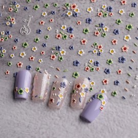 JMEOWIO 3D Nagelsticker Bunte Blume Nail Art Sticker Selbstklebend Nagelaufkleber 5D Stereoskopisch Dekoration Nageldesign Zubehör 1 Blatt