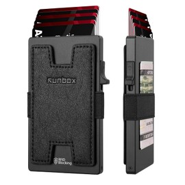 RUNBOX Slim Card Holder Wallet for Men, Minimalist RFID Blocking Wallet with Pop-Up Function, Ultra-Thin Design, Metal Business Card Cases holds 12+ Cards, Gifts for Men, Men's Accessories