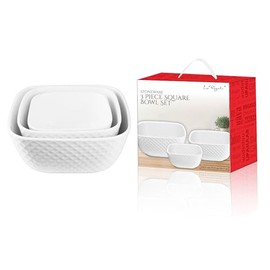 Le Regalo 3 Piece Bowl Set - Honey Comb Design, Multipurpose Bowls for Prepping, Baking, and Serving, Capacity 128 Fl Oz - 74 Fl Oz- 36 Fl Oz, Oven, Dishwasher, and Freezer Safe
