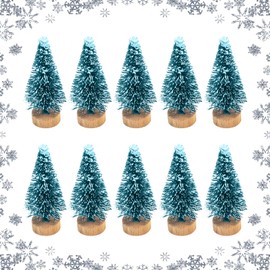 10 Pcs Mini Christmas Trees 6.5cm Small Tabletop Christmas Trees Bottle Brush Christmas Trees Miniature Artificial Pine Trees with Wooden Base for Winter Xmas Home Office DIY Desktop Decoration (B)