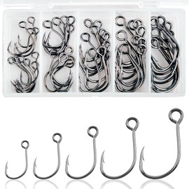 Inline Single Hooks Kits,50/100 Pieces Single Replacement Hooks for Lure Plugs Baits High Carbon Steel Inline Circle Hooks Large Eyes Saltwater&Freshwater 50PCS