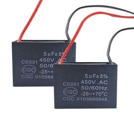 CBB61 - Condensador de ventilador de techo, 2 cables, 5uf, compatible con condensador de ventilador de 400/350/300/250 VCA, 50/60 Hz, CBB61-5 (paquete de 2)