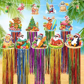 Jpfezry 10Pcs Christmas Hawaiian Luau Party Decoration - Tropical Hanging Decor with Aloha Banner for Hawaii Summer Outdoor Door Sign Birthday Supplies