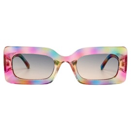 Hanj Square Trendy Sunglasses Womens Men Colorful Retro Rectangle Sun Glasses Narrow Chunky Vintage Designer Shades (Colorful Rainbow)