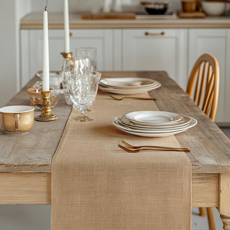 6 Pack Burlap Table Runners 12x72 Inch - Natural Jute