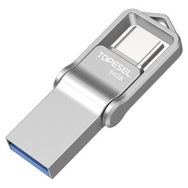 TOPESEL Dual 2-in-1 USB 3.0 USB Stick 64GB Flash Drive Clé USB C Drive 64 GB Memory Stick with Waterproof Metal Material USB C und USB A for PC and OTG-Enabled Type-C Devices