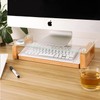 Clear Glass Computer Monitor Stand Riser with Wooden Base for