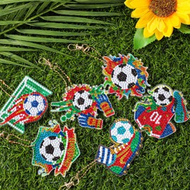 JSRQT 5D DIY Football Diamond Art Painting Keyrings Kit, Double-Sided Diamond Pasted Painting Keychians for Adult Kids, Rhinestone Mosaic Craft Painting Pendant for Handbag Backpack Party Decoration