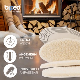 biped 2 Pairs of Lambswool Insoles with Natural Latex, Extra Thick, Robust Winter Insoles, Insulating Insoles to Cut to Size, z2737