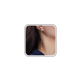 Aneneiceera Boho Long Crystal Earrings Silver Swirl Wire Earrings Long Silver Spiral Wire Earrings CZ Spiral Earrings Jewellery for Women and Girls, Zinc