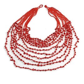 Avalaya Long Layered Multistrand Red Glass Bead and Semiprecious Stone Necklace/ 86cm L