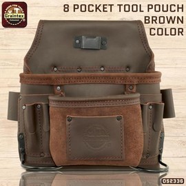 Graintex OS2336 8 Pocket Nail & Tool Pouch Top Grain Oil Tanned Leather for Framers, Constructors, Electricians, Plumbers, Handyman