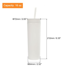 uxcell Skinny Tumbler with Lids and Straws, 16Oz Matte White Skinny Tumbler Bulk, Reusable Pastel Acrylic Tumbler, Double Wall Plastic Tumbler for Cold Hot Drinks, Coffee DIY