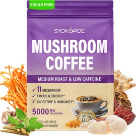 Mushroom Coffee Organic, 11 Mushrooms + 8 Adaptogenic Herb Mushroom Coffee for Focus, Energy, Digestion & Immune Support| Cordyceps, Lion’s Mane, Reishi, Chaga & Ashwagandha| Gluten Free, 30 Servings