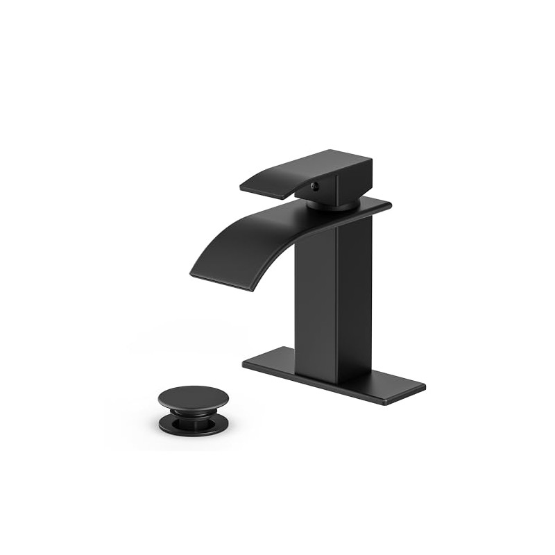 Ryuwanku Bathroom Faucet Matte Black Modern Waterfall Bathroom Sink Faucet
