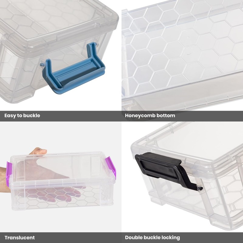 Clear Pencil Box Plastic Storage Containers 4 Pack, Latch Storage