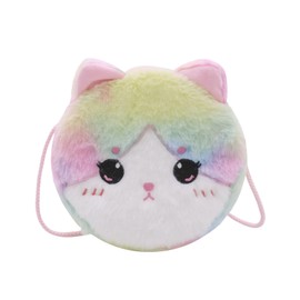 JASASCCEL Girls Kids Fluffy Fuzzy Bowknot Crossbody Purse Cute Animal Rainbow Tie Dye Plush Shoulder Bag Coin Purse