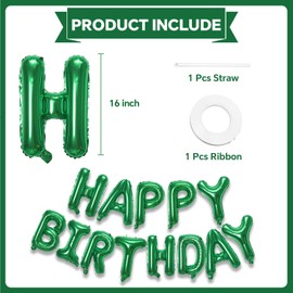 KALOR Green Happy Birthday Balloons Banner, 16 Inch Mylar Foil Letters Balloon Sign for Birthday Party Decorations Photo Booth Backdrop