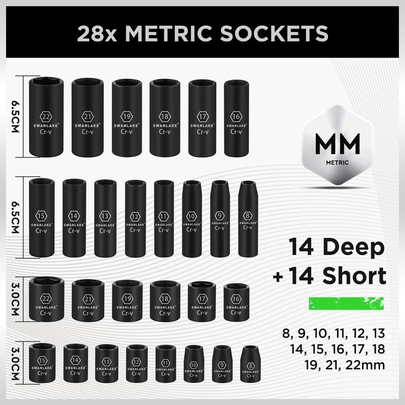 SWANLAKE GARDEN TOOLS 3/8'' Drive Impact Socket Set, 50-Piece Standard