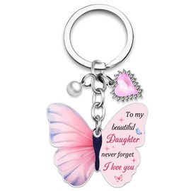 Mothers Day For Daughter Gifts From Mom Dad To My Daughters Keychain Birthday Gifts For Daughters Adult Butterfly Keychain Valentines For Daughter Teen Girl Stocking Stuffers 14-16 Years Old