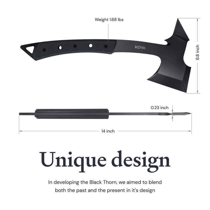 KOVA Black Thorn Hatchet - Stainless Steel, 14" Overall Length,