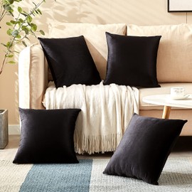 Yonous Cushion Covers, Soft Premium Velvet Decorative Throw Pillow for Sofa Bed Couch Chair, Set of 4, Black, 20x20 inch / 50 x 50 cm