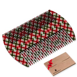 STONLI Metal Beard & Moustache Comb for Men – Compact Credit Card Size, Pocket-Friendly, Lightweight 31.4g (Checkered-Red)