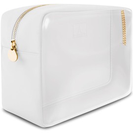 DANCOUR Clear Large Makeup Bag Travel Cosmetic Pouch TSA-Approved Transparent Toiletry Organizer Storage Case (White)