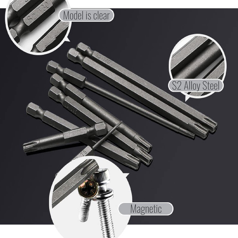 TUAKIMCE Torx Screwdriver Bit Set 100 mm Long 1/4 Inch