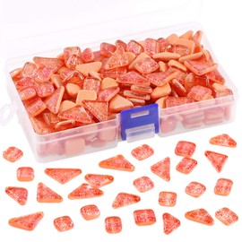 Swpeet 1 Pound Orange Shine Crystal Series Mosaic Tiles Assortment Kit, Square and Triangle Genuine Glitter Crystal Tiles Perfect for Home Decoration Crafts
