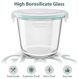 12 PCS Glass Meal Prep Containers with Lids, Airtight 3 Cup Glass Storage Containers Set, Heat-Resistant BPA-Free Glass Containers for Soup, Leftover, Microwave, Dishwasher, and Freezer Safe (6 Packs)