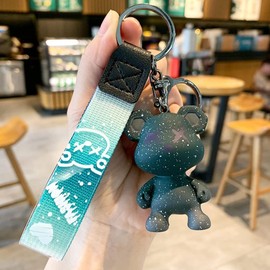 [AIXUAN] Men's Women Boys Girls Cute Color Bear Key Braided Idea Braided Rope Resin Animal Pendant Metal Keychain (Green)