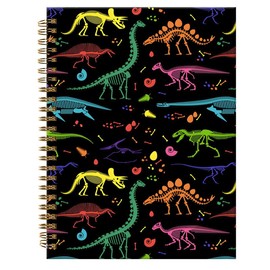Spiral Journal Notebook,A5 Hardcover Lined Journals for Women Girl 6 x 8.3 in,120 Pages Thick Paper,Cute College Ruled Writing Notebook for Gifts Office Work School(Colorful Skeleton Dinosaurs)
