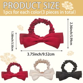 3 Pcs Bow Scrunchie Cute Hair Ties with Bows Red Black White Satin Ponytail Holder Sweet Decorative Scrunchies for Women