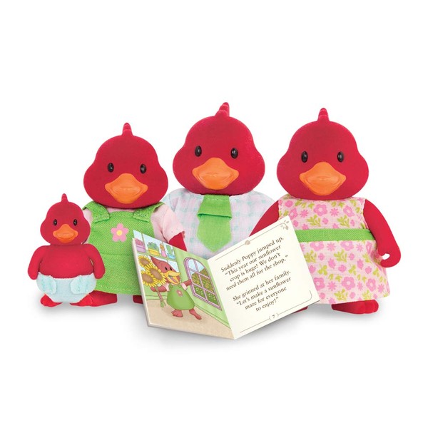 Li'l Woodzeez – TailFeather Cardinal Family – Set di 5 giocattoli con miniature animali e libro delle storie – giocattoli e accessori per bambini dai 3 anni in su