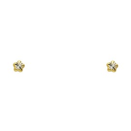 14k Yellow Gold Diamond Cut Flower Stud Earrings with Screw Back