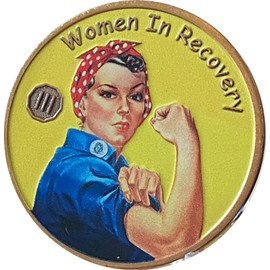3 Year Women in Recovery Medallion Color Rosie The Riveter Serenity Prayer Sobriety Chip