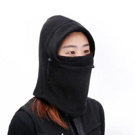 Thermal Fleece Hood Balaclava Neck Warmer Black 3ea
