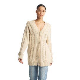 NAADAM Women Cafe Cotton Cashmere Cable Knit Cardigan, Ecru,Medium