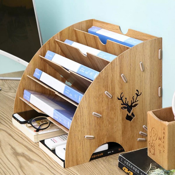 Unbranded Fan Shape Wood Binder File Storage Organizer Desktop Office