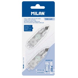 MILAN Blister Pack of 2 Replacement Cylinder Correction Tape 5 mm x 6 m (Cylindrical and Extension), BWM10467