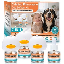 Dog Calming Pheromones Diffuser to Calm Pet 7 In 1 Advanced Kit Appeasing Pheromone Diffuser for Anxiety Relief (3 Plug in+4 Pack 48ml Refill) Reduce Aggression Fighting Barking Stress (Tasteless)