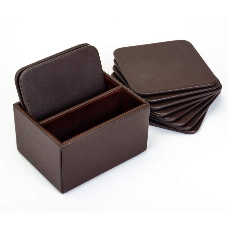 Dacasso Chocolate Holder Brown Leather 10 Square Coaster Set