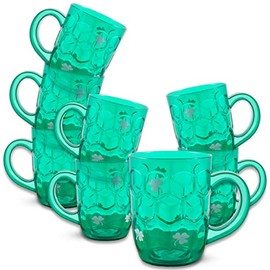 St. Patrick's Day Beer Mug 8 Pack Set ~ Green Plastic Beer Mugs with Handle for Saint Pattys Day Celebration, Party Supplies, and Decor | Acrylic Beer Drinking Cups 16 oz