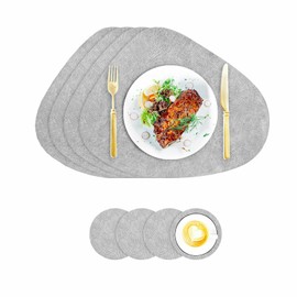 Faux Leather Placemats and Coasters, Washable Double-Sided Non-Slip Round Place Mats, Leather Look Place Mats, Plate Coasters, Insulation Protects the Table (Grey/Light Blue)